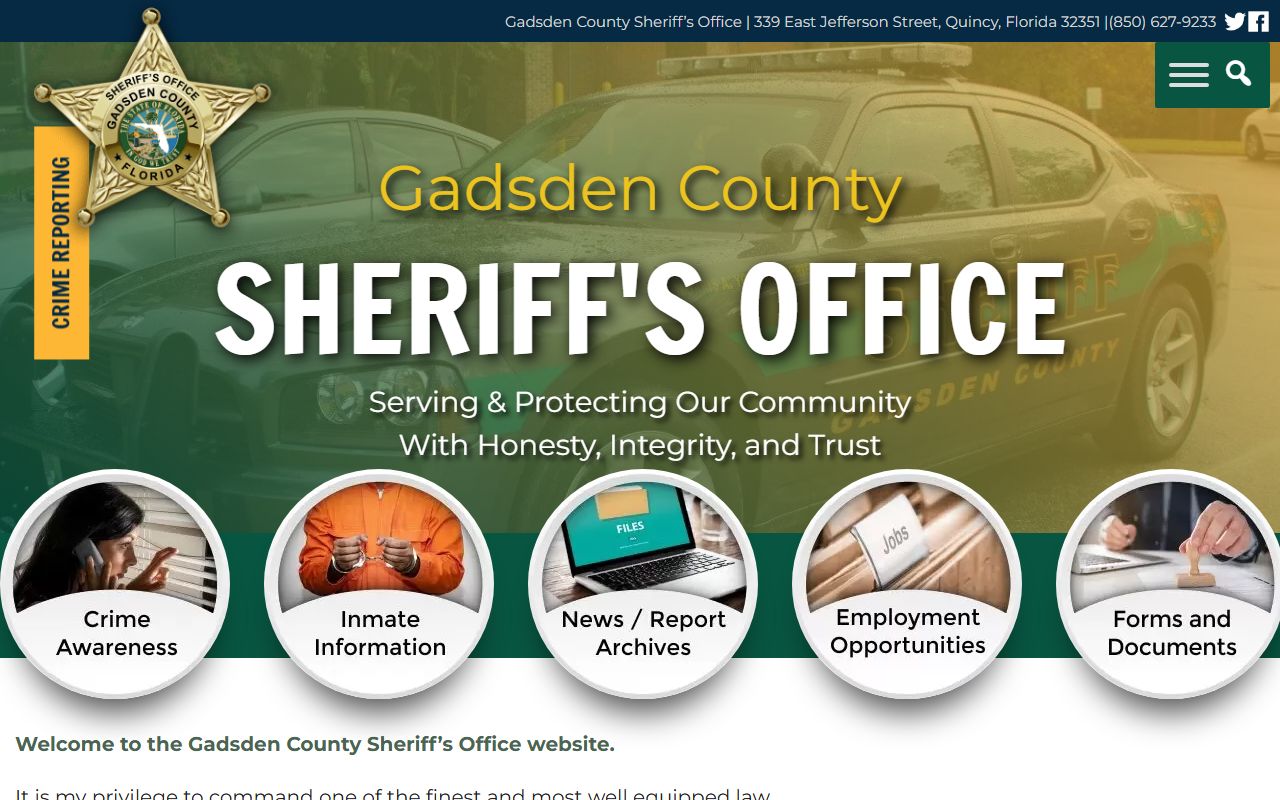 Official Gadsden County Sheriff's Office homepage for the agency that runs Gadsden County Jail
