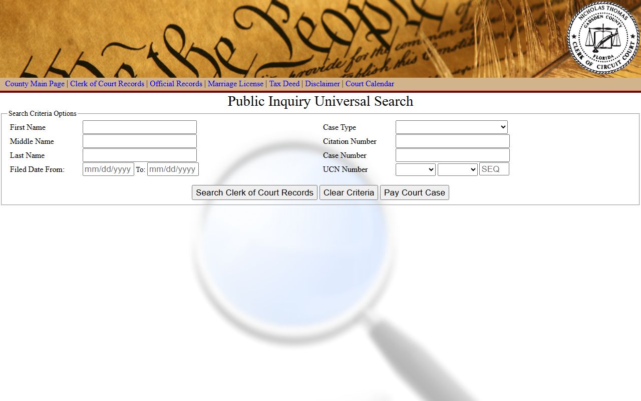 Gadsden Clerk CourtScribe court case search for Gadsden County court records after a jail arrest
