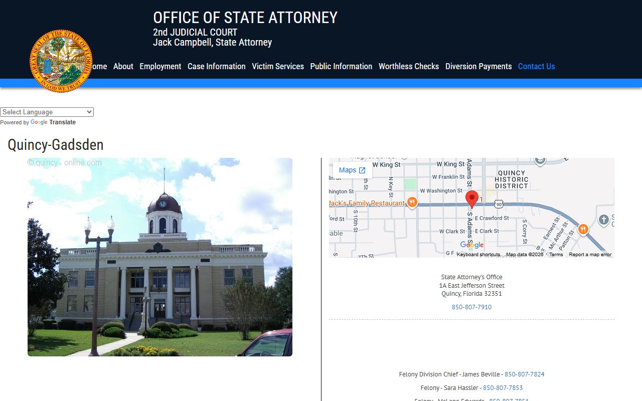 State Attorney Gadsden office page tied to court records filed after a Gadsden County arrest